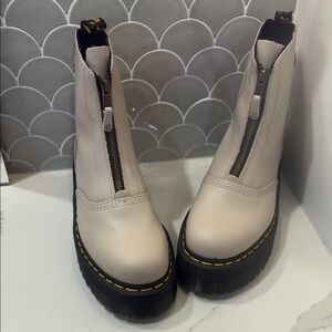 Dr. Martens Cream Ankle Boots with Chunky Sole